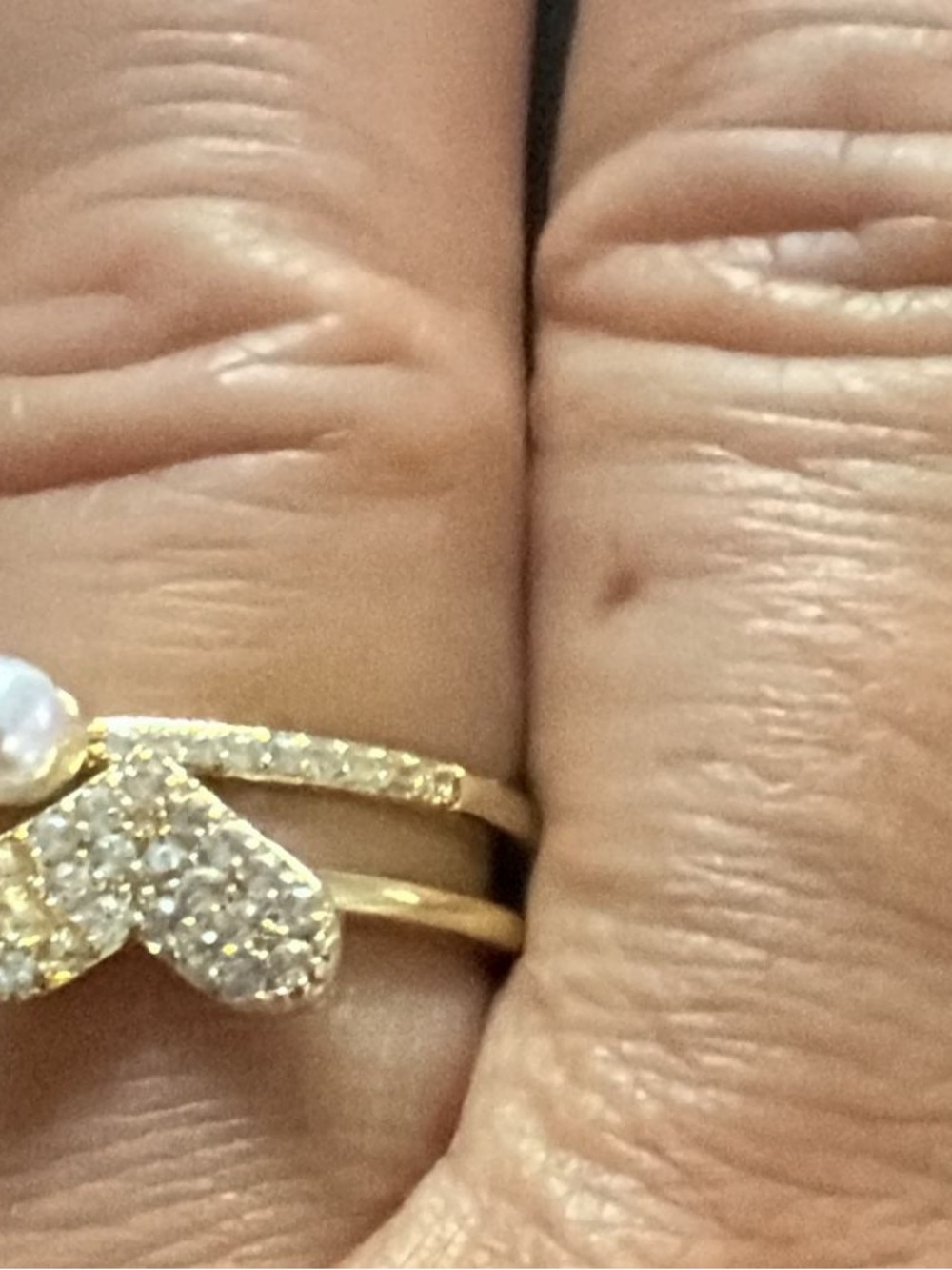 Gold Pearl & Pavé Heart Stacking Ring - Women Jewelry